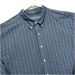 Ralph Lauren Shirt Mens 3XLT Blue Green Blackwatch Plaid Long Sleeve Button Down